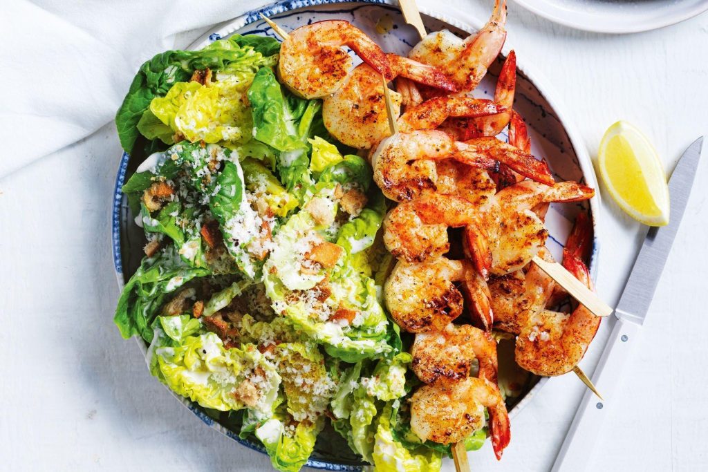 Caesar Salad with Blackened Grilled Shrimp and Homemade Garlic Croutons: A Culinary Delight