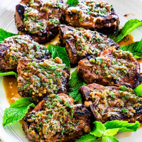 Garlicky Seared Lamb Chops with Mint Vinaigrette