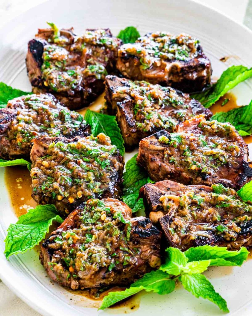 Garlicky Seared Lamb Chops with Mint Vinaigrette