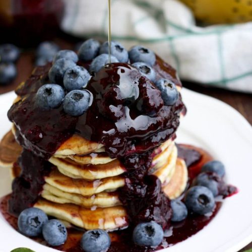 Light Blueberry-Ricotta Pancakes with Blueberry Sauce