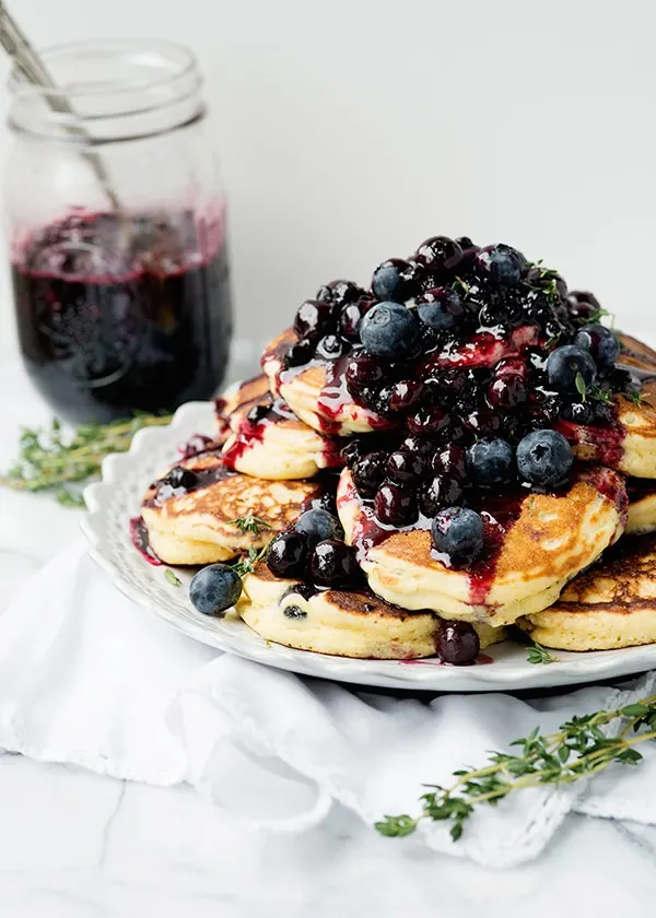 Light Blueberry-Ricotta Pancakes with Blueberry Sauce