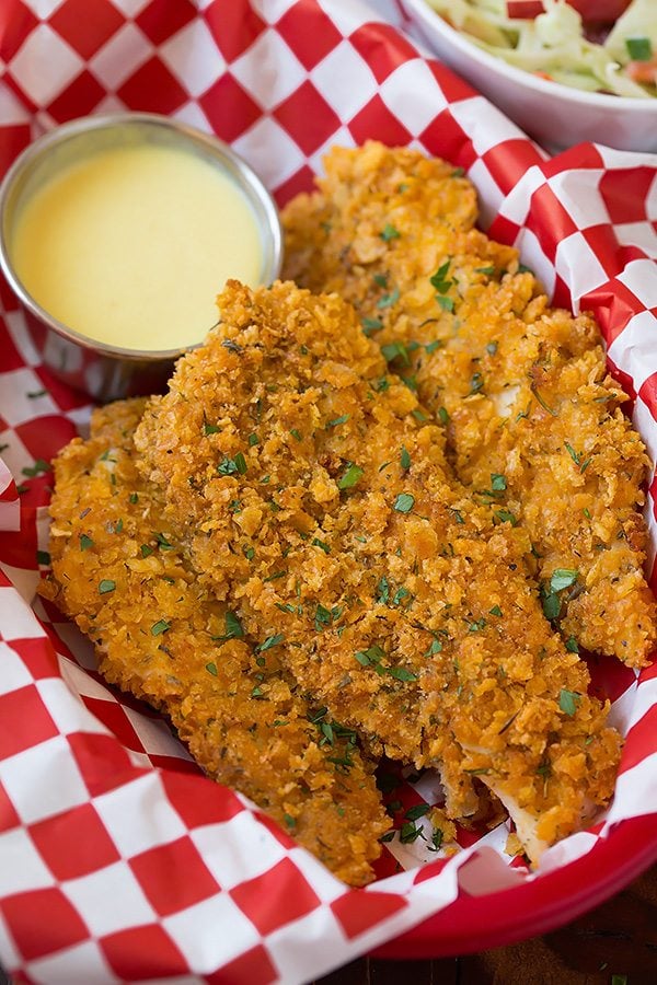 Light Crispy Chicken Strips with Honey Mustard Dipping Sauce