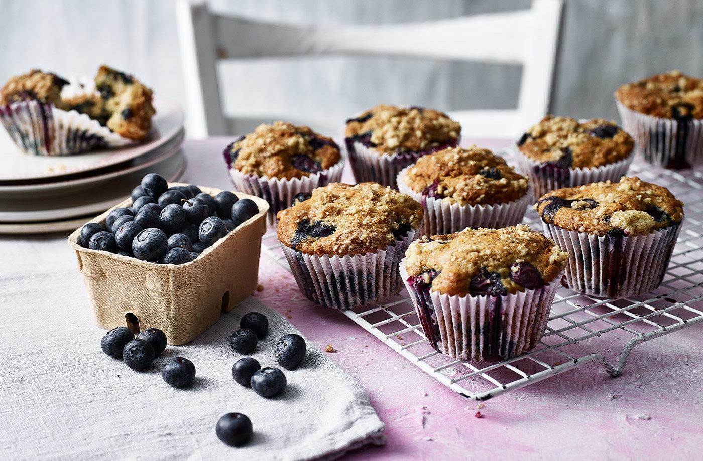 Low-Fat Blueberry Muffins with Crumb Topping