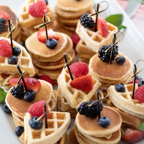 Mini Breakfast-Bite Pancakes with Fruit and Cream