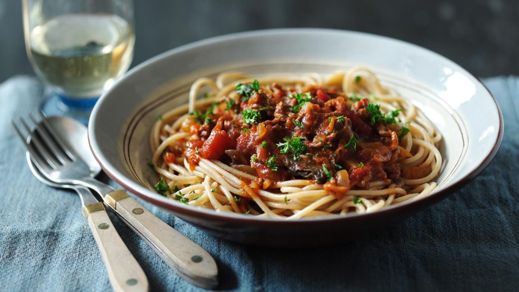 Whole Wheat Pasta with Light and Hearty Vegetable Bolognese Sauce:  Satisfying and Nourishing