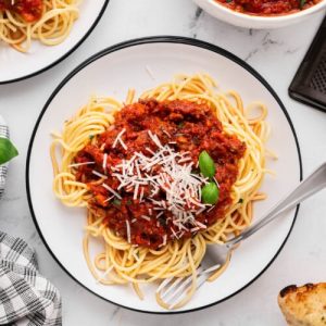 Whole Wheat Pasta with Light and Hearty Vegetable Bolognese Sauce