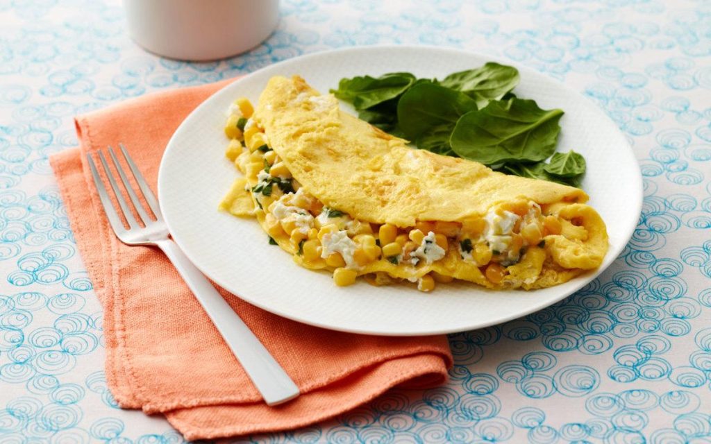 Whip Up a Delicious Low Fat Fluffy Omelettes with Corn and Goat Cheese