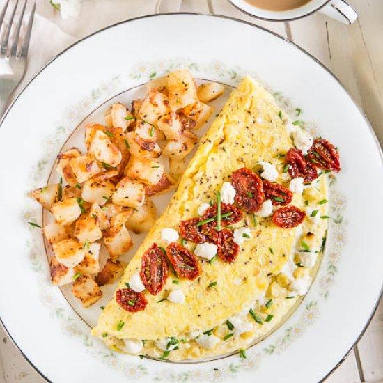 Low Fat Omelettes with Corn and Goat Cheese